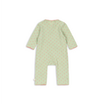 Babygrow Konges Sløjd verde-claro com padrão de pequenos pontos rosa, manga comprida.