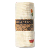 Oli & Carol - Paninho de musselina para bebé com estampa de frutas e legumes