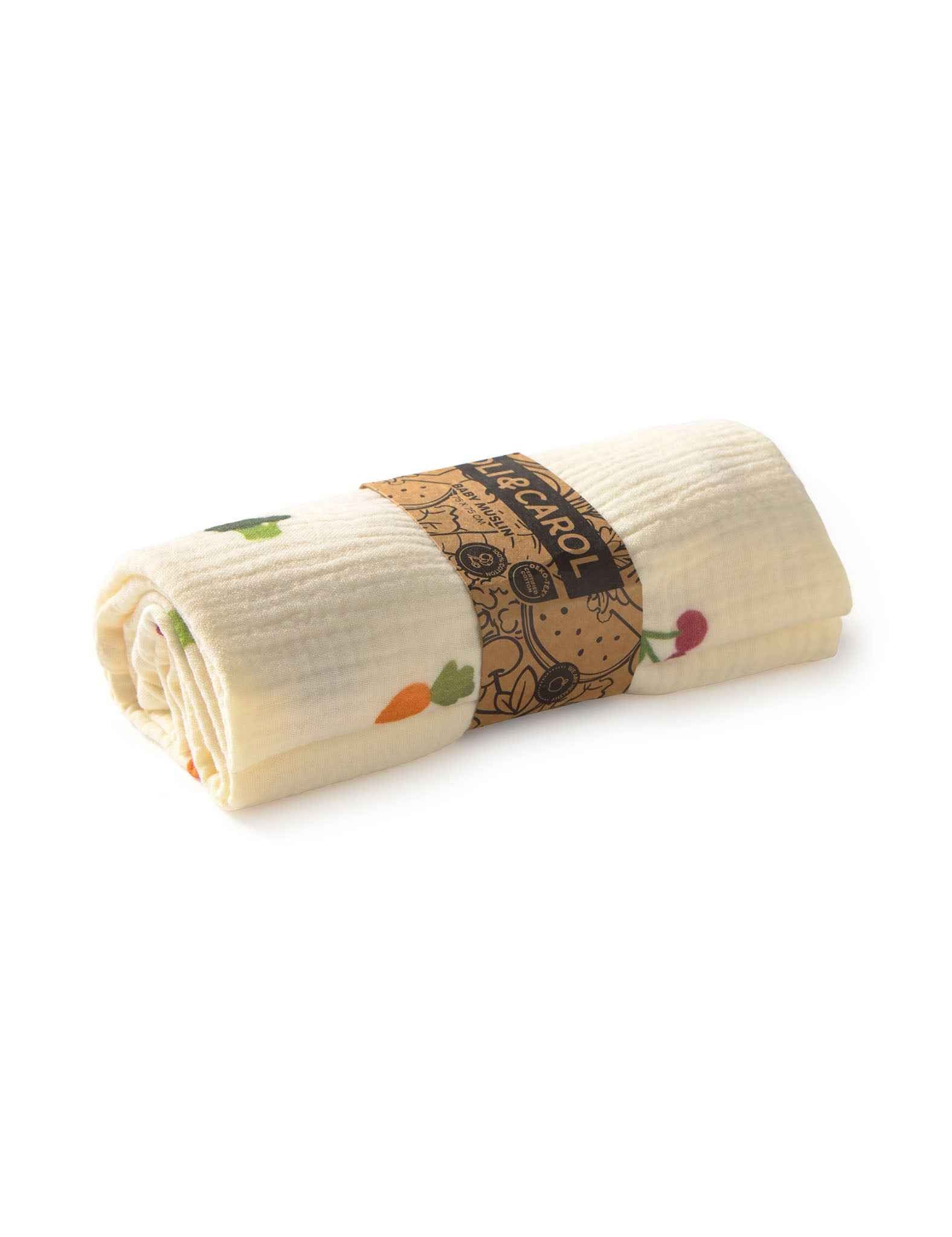 Oli & Carol - Paninho de musselina para bebé com estampa de frutas e legumes
