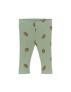 Leggings verdes-menta com estampa de ouriços, corte comprido infantil. the new siblings