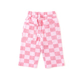 Calças ganga quadrados rosa