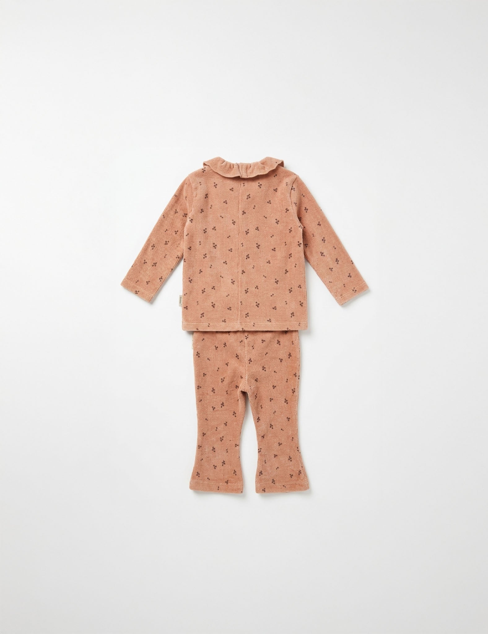 Conjunto de bebé menina pré-usado: camisola e calças estampadas, gola ao alto