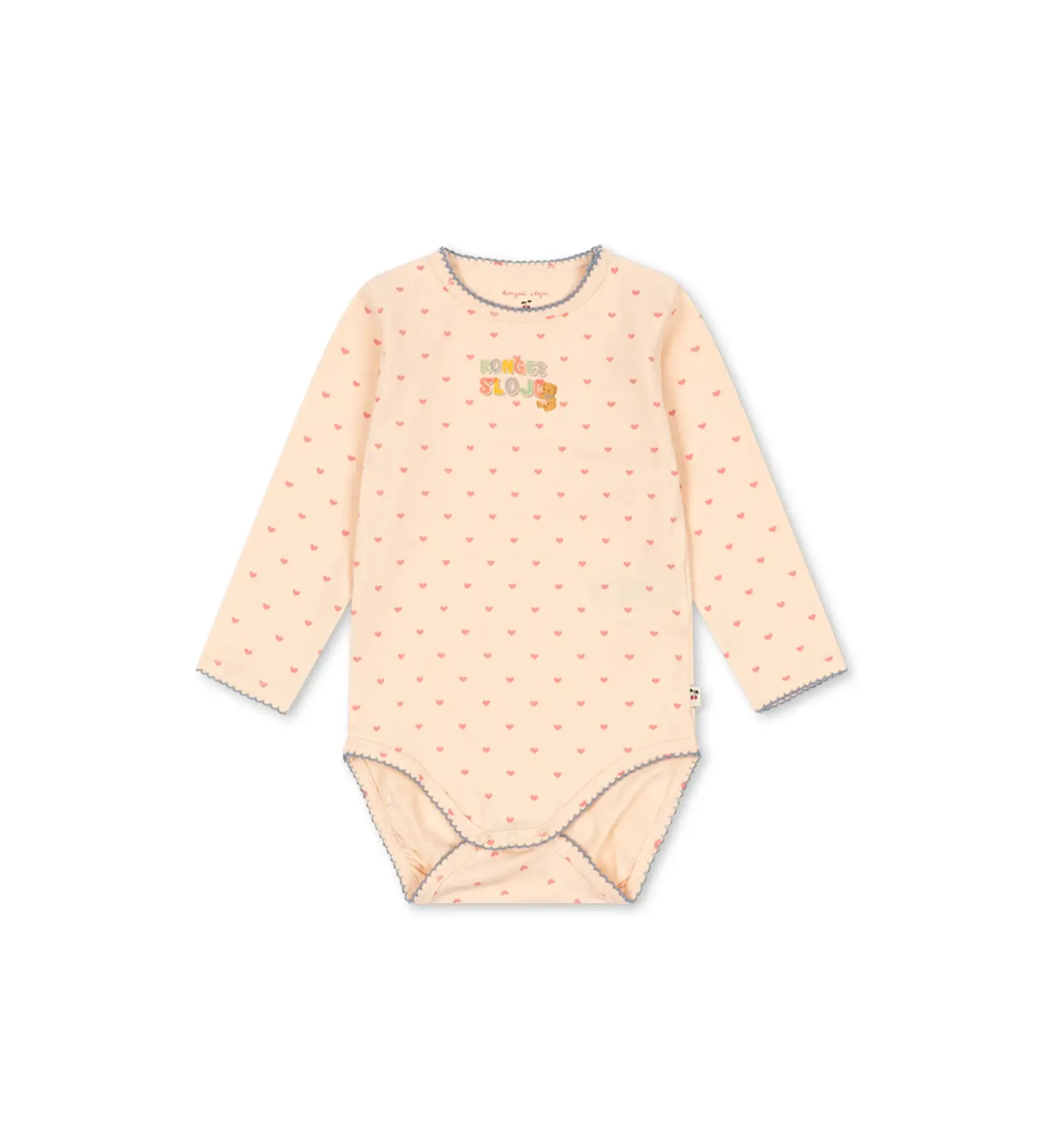 Body bebé manga comprida rosa claro GOTS com padrão e pequeno logótipo no peito. Konges Sløjd