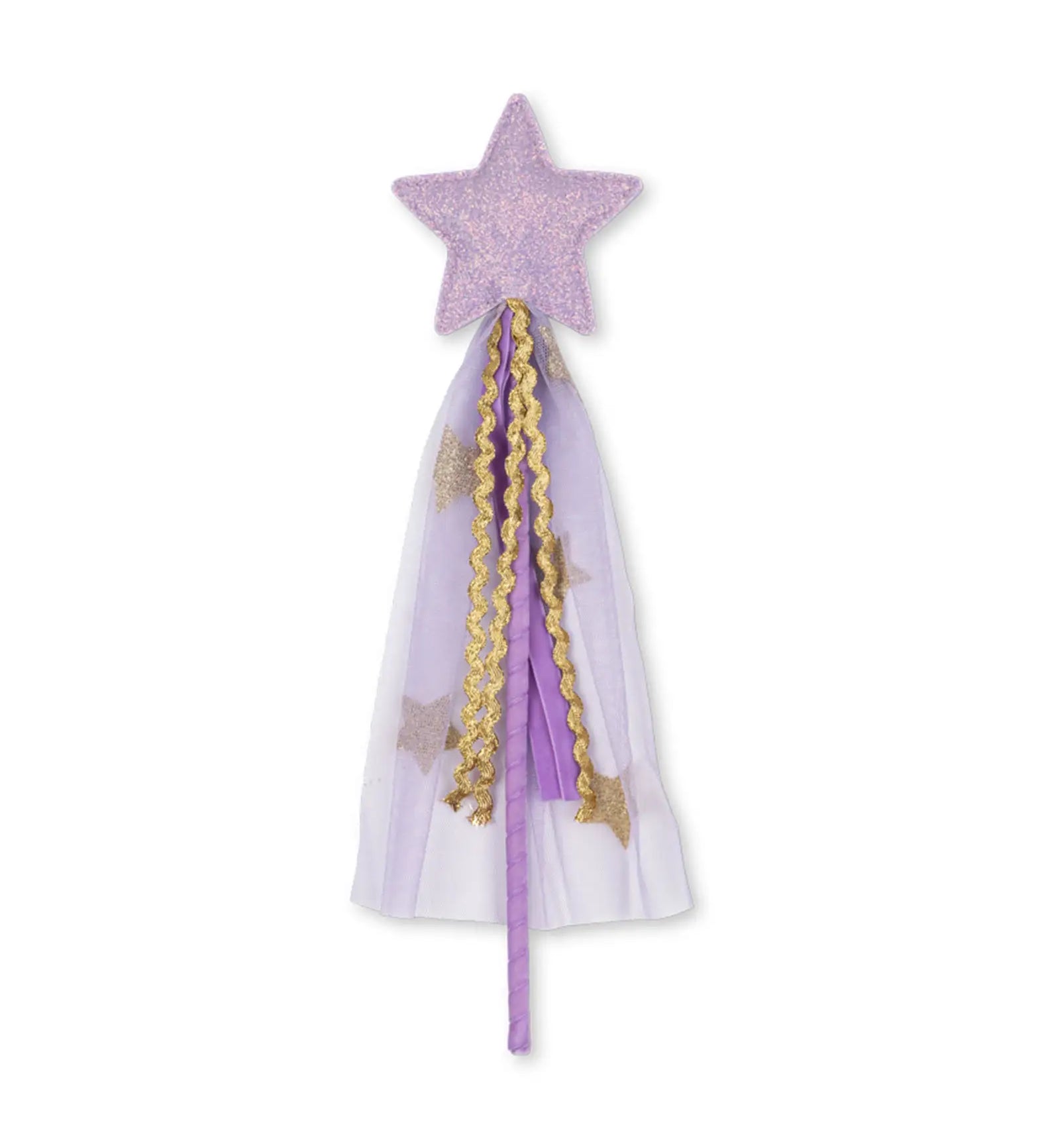 Varinha mágica com estrela lilás e tule branco translúcido com aplicações douradas. Konges Sløjd