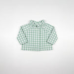 Blusa de bebé xadrez verde, mangas compridas e fecho à frente com botões