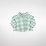 Blusa de bebé xadrez verde, mangas compridas e fecho à frente com botões